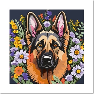 Floral German Shepherd Dog Posters and Art